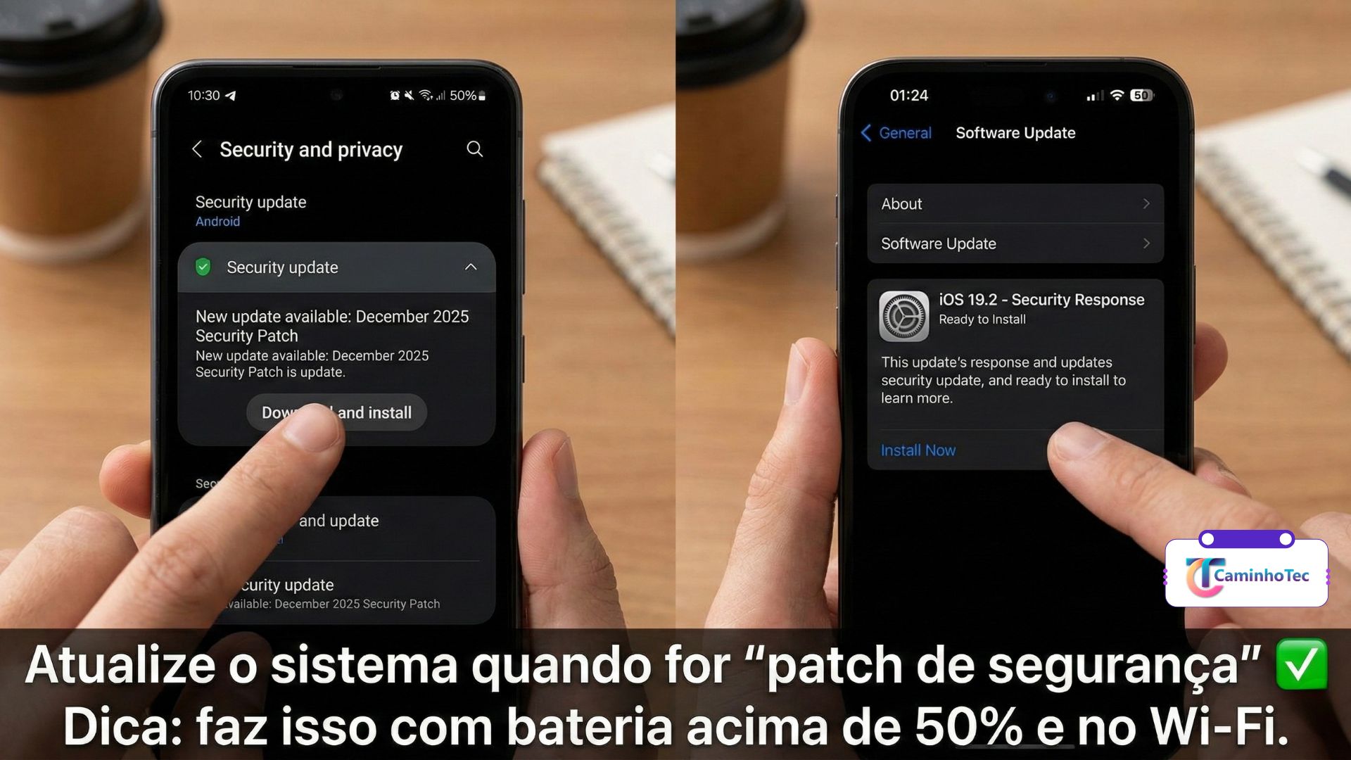 Atualizar Android e iOS quando aparecer patch de segurança, com bateria acima de 50% e no Wi-Fi (CaminhoTec)