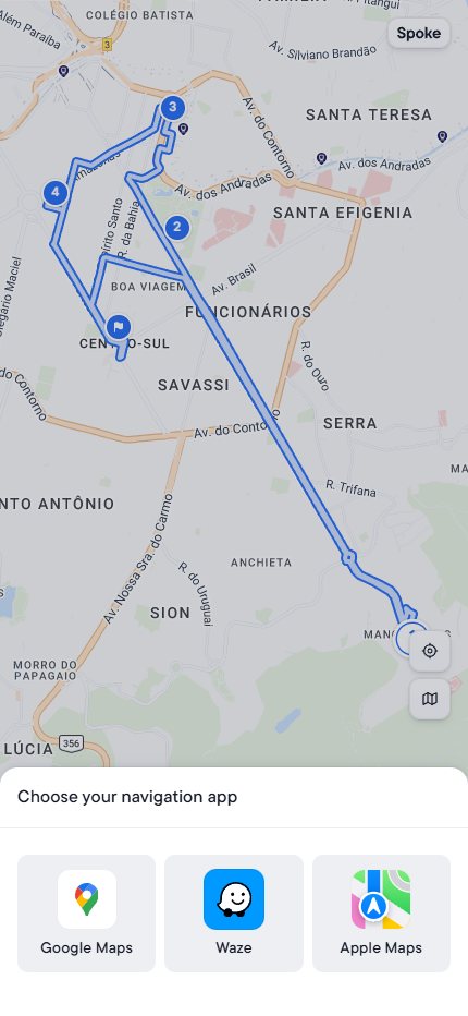 A rota aberta no celular, com a opção de seguir pelo Google Maps, pelo Waze ou pelo Apple Maps