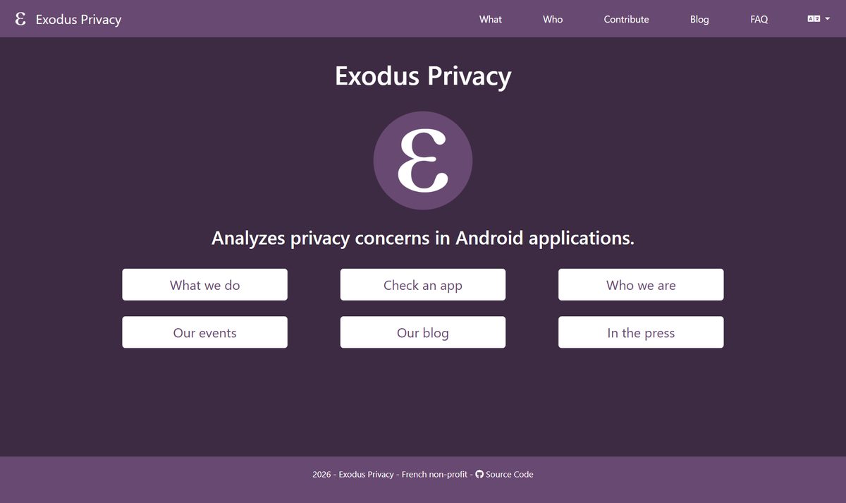 Site do Exodus Privacy, que mostra os rastreadores escondidos nos apps de Android
