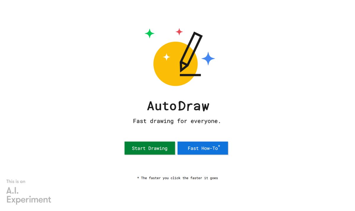 Site do AutoDraw, experimento do Google que transforma rabisco em desenho, com o botão de começar a desenhar