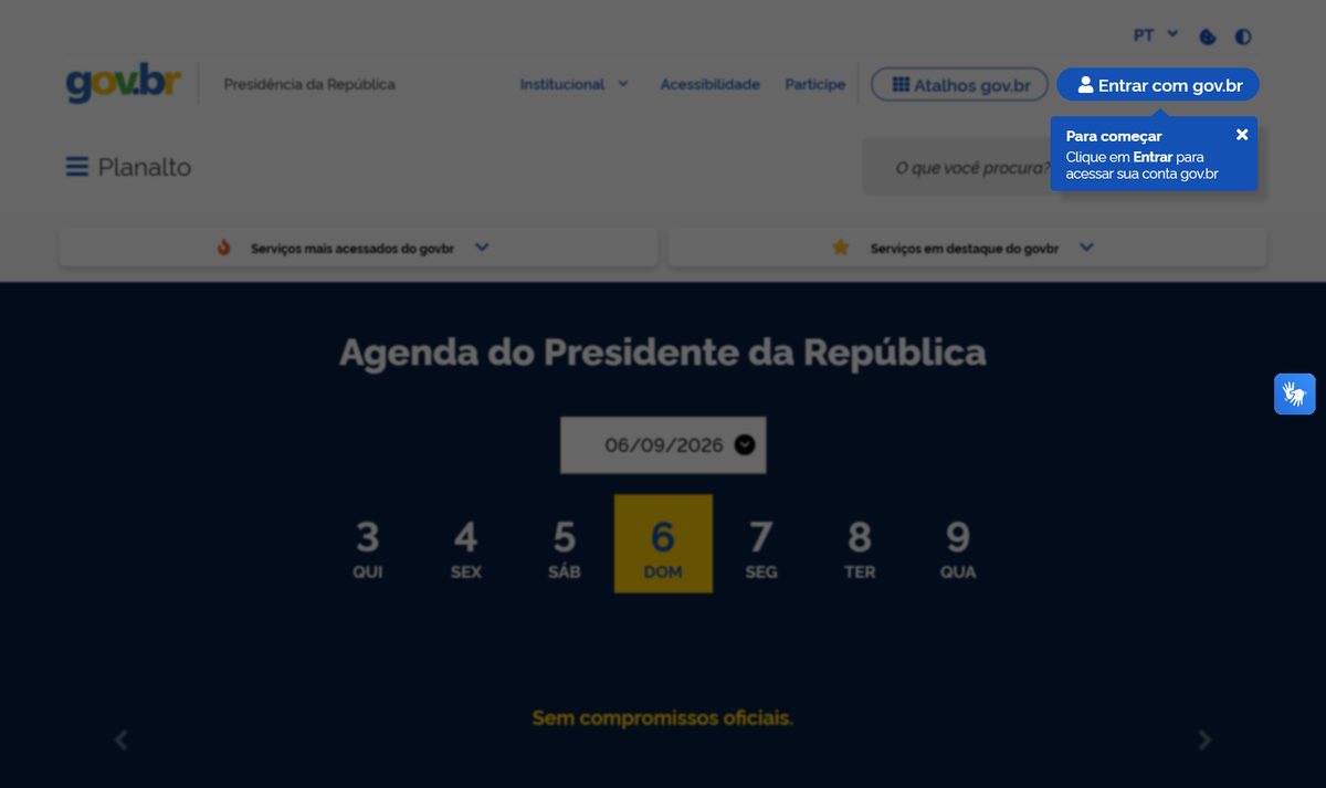 Tela inicial do Planalto, com a chamada "PRESID�NCIA DA REP�BLICA"