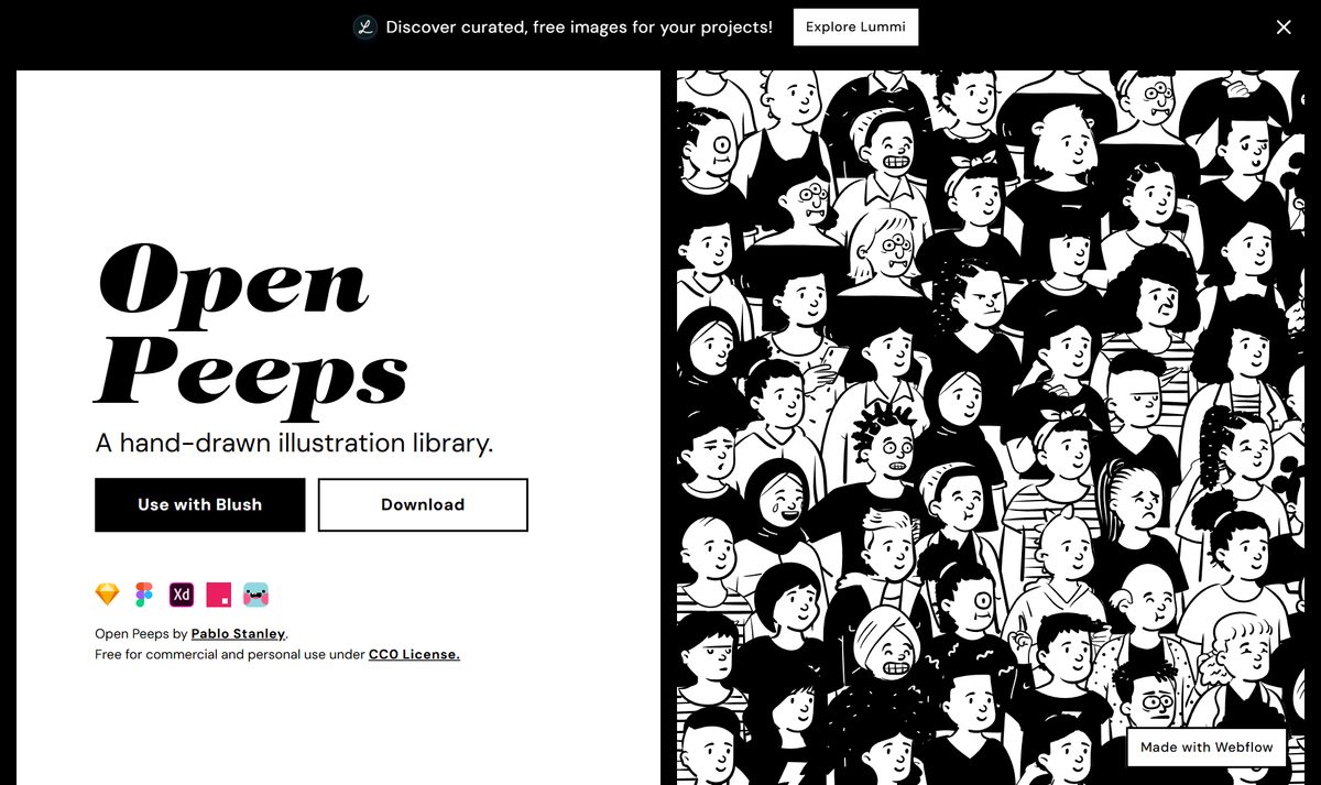Tela inicial do Open Peeps, com a chamada "Open Peeps"