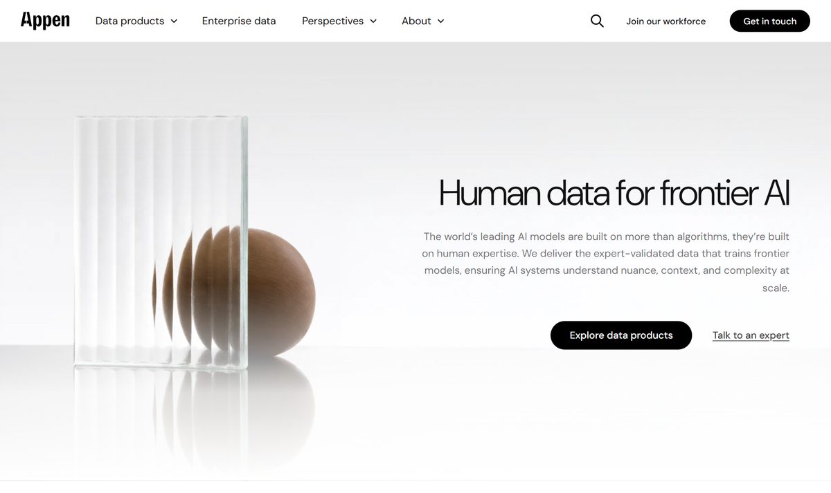 Tela inicial do Appen, com a chamada "Human data for frontier AI"