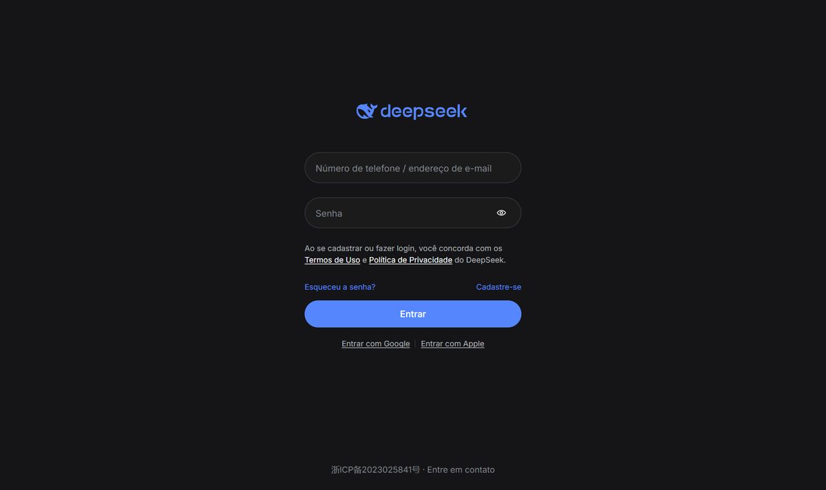 Tela inicial do DeepSeek em chat.deepseek.com