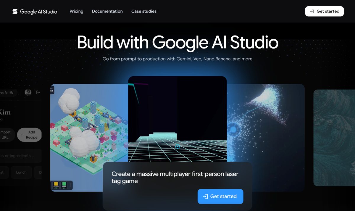Tela inicial do Google AI Studio, com a chamada "Google AI Studio"