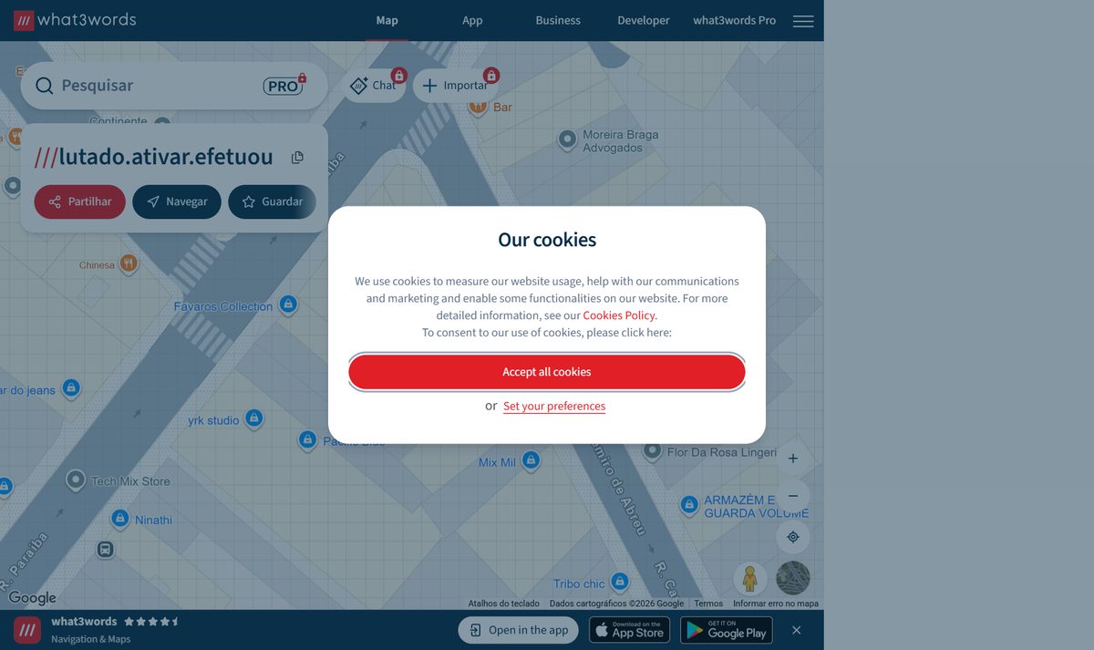Tela inicial do what3words, com a chamada "what3words Map"