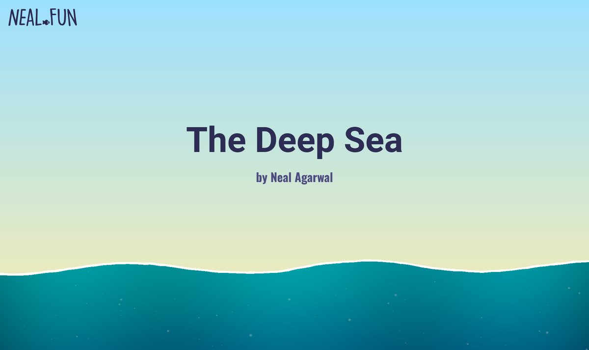 Tela de abertura do The Deep Sea, do site neal.fun, com o título sobre a linha do mar antes de começar a descida